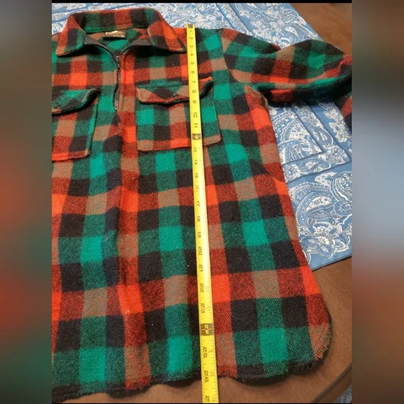 Egmont Red and Green Plaid 1/4 Zip Jacket/Pullover 100% Wool Vintage Medium - Picture 6 of 6